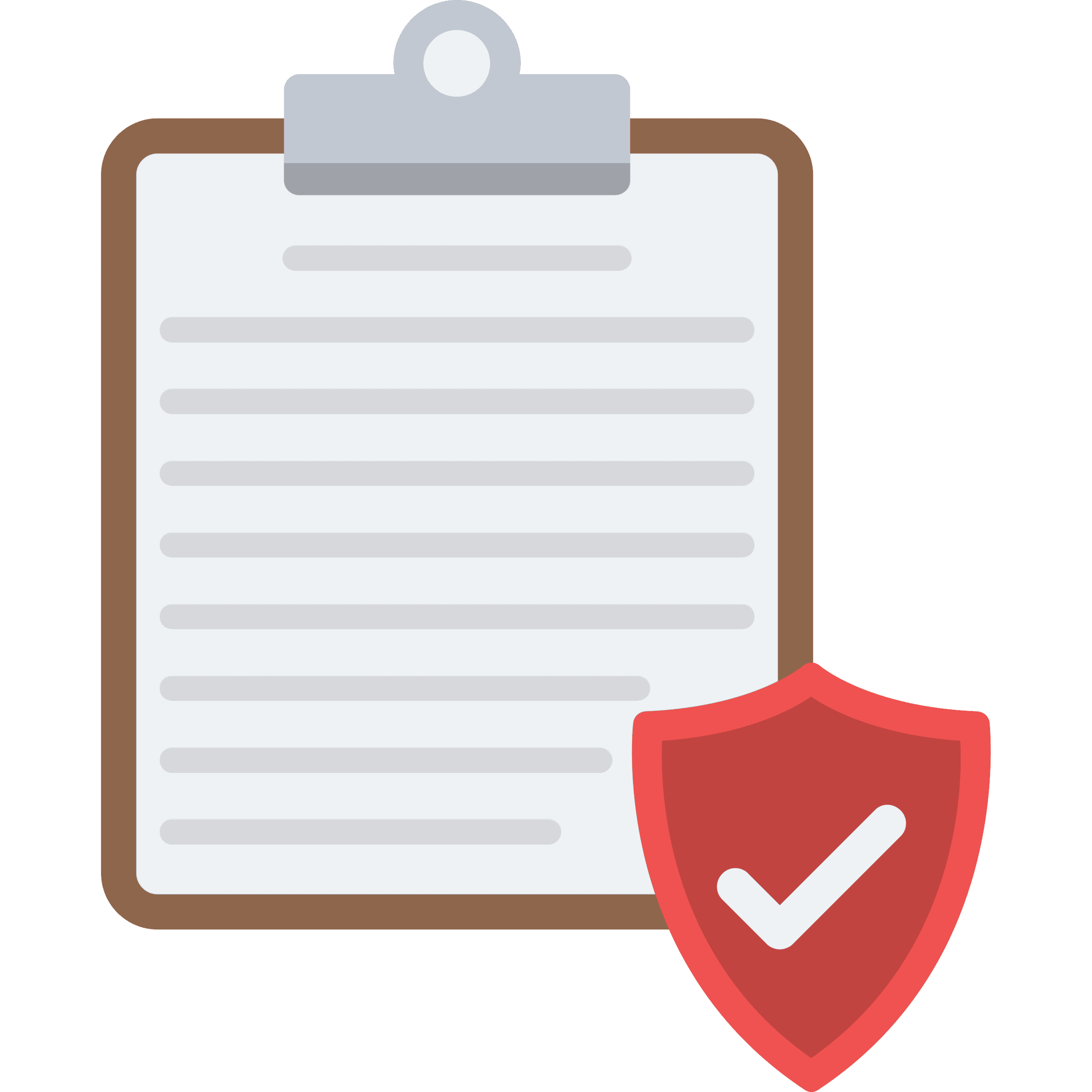 a clipboard with a red shield checkmark