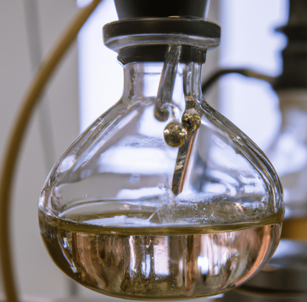 beaker of steam distillation with condensation